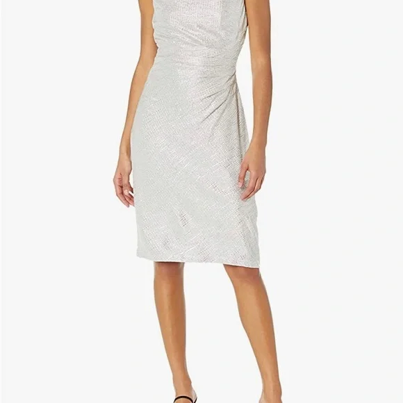 knee length dresses for ladies Faux Wrap Dress in Black